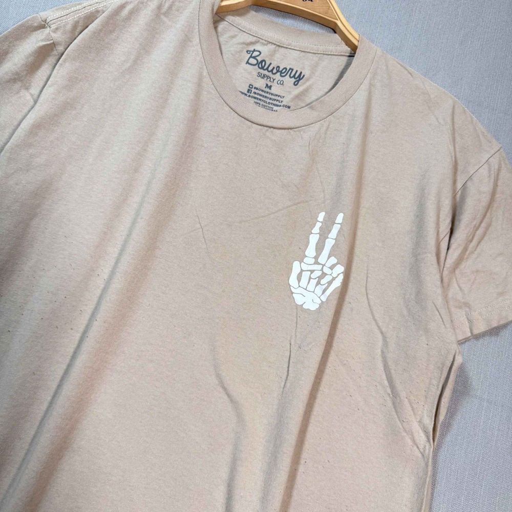 Bowery Supply Co Mens Tan Skeleton Peace Sign Graphic Size M Skate Tee